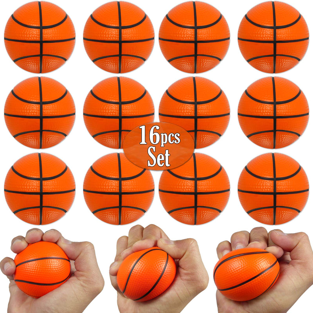 Anapoliz mini basketball stress ball 16-pack on table for party decor and favors