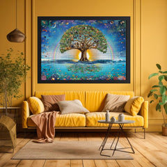 Closeup of Anatolian Tree of Life puzzle pieces showing unique shapes