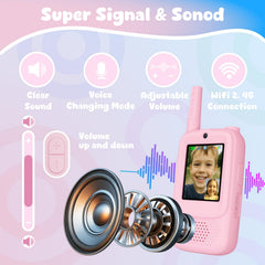 ANBURI 2-pack pink rechargeable walkie-talkies for kids in a compact package