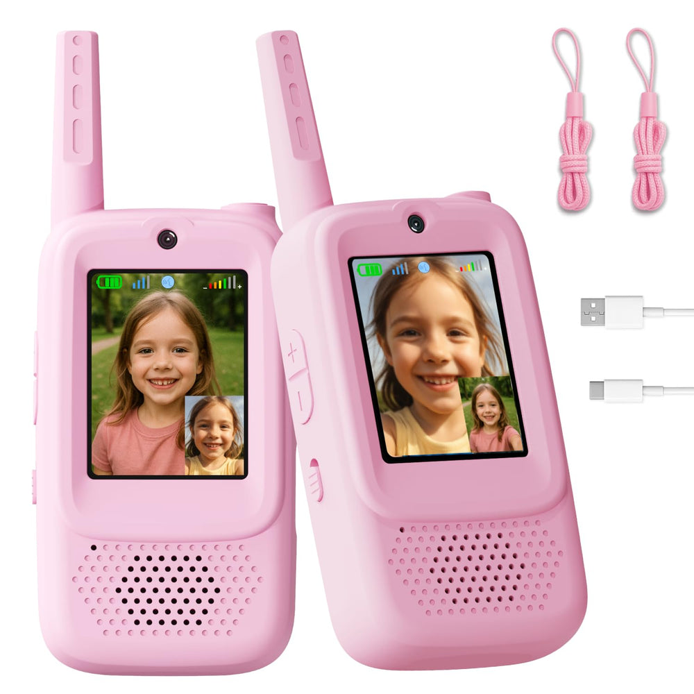 ANBURI video walkie talkies pink front view with real-time video use case