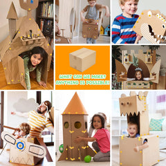 Ancaixin kids building models with cardboard demonstrates hands-on learning and imagination.