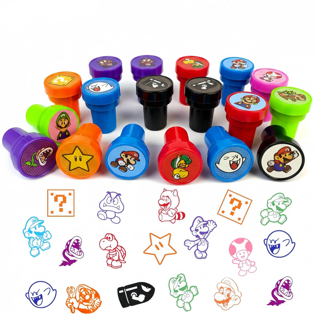 ANCCTINE Mario stampers set with 24 characters for creative crafts and party activities.