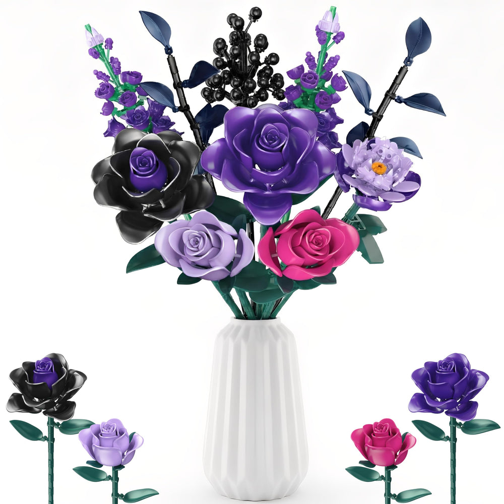 Ancesfun purple rose bouquet blocks close-up petals for realistic DIY home decor.