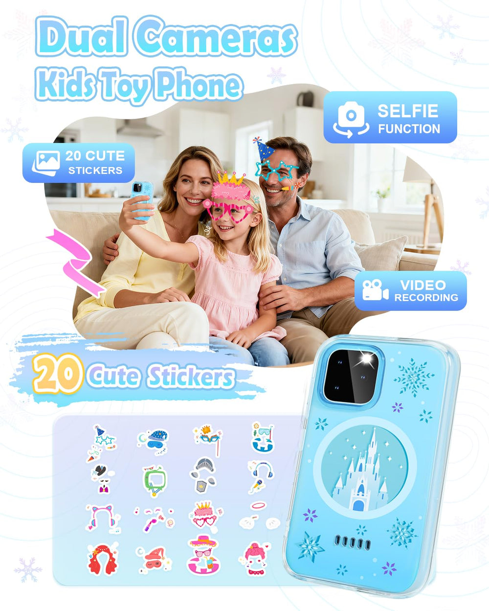 Anchioo Kids Smart Phone rear view showing the dual-camera for photos and videos.