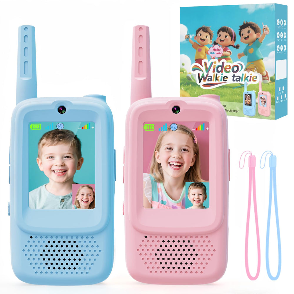 Anchioo video walkie-talkies front view with two-pack and screen for face-to-face play