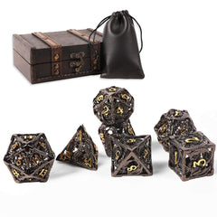 AncientDeer hollow copper dice close-up with vibrant faces for D&D sessions