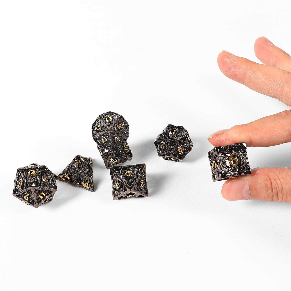 AncientDeer weight comparison showing lighter dice than traditional metal sets