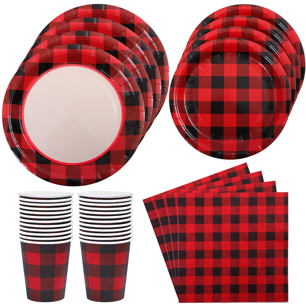 Aneco buffalo plaid 7-inch plate, sturdy for easy holiday serving.