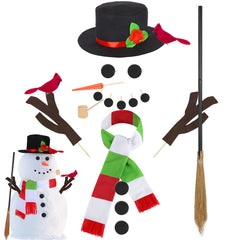 Aneco snowman kit black felt hat enhances festive outdoor decor.