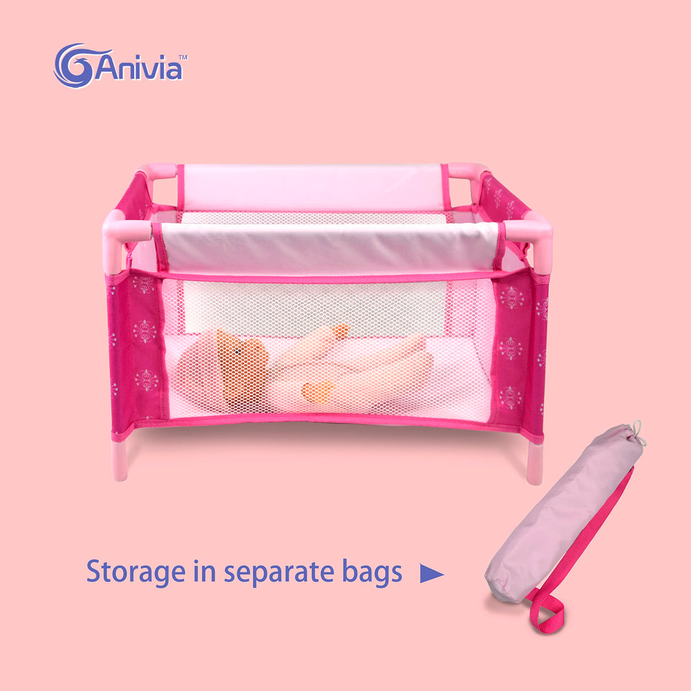 ANIVIA Baby Doll Stroller Set doll bed for bedtime role-play and organization.