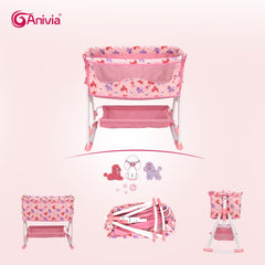 ANIVIA fabric-printed bedding adds colorful detail to the doll world.