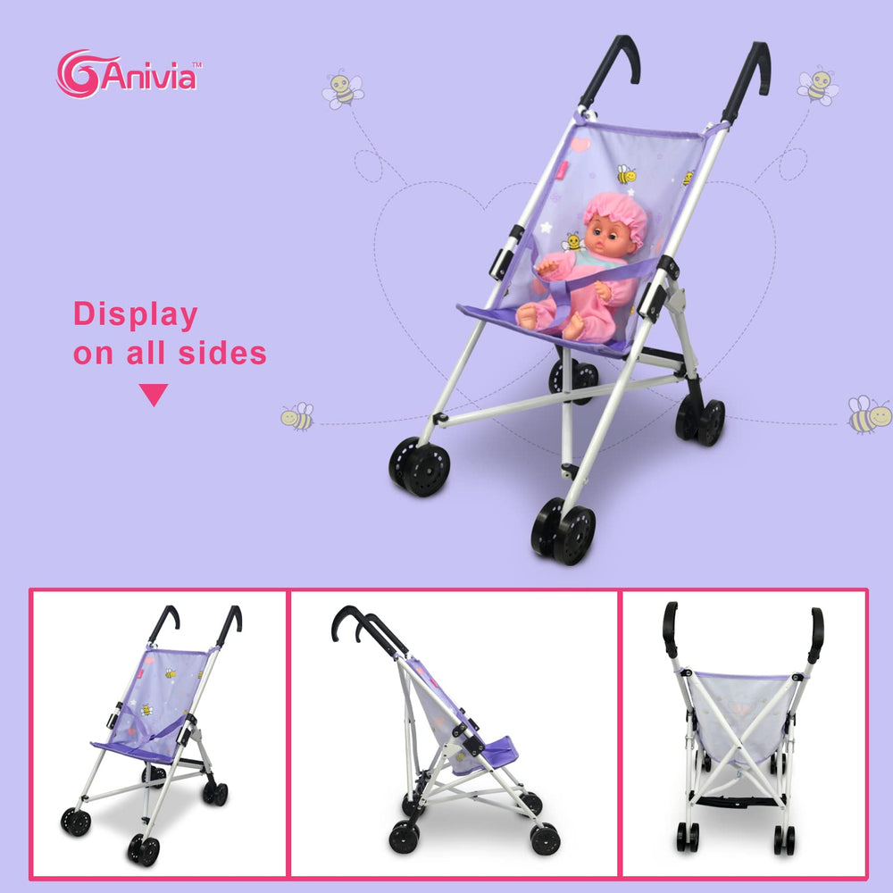 ANIVIA stroller toy features a bottom tray for durable pretend play.