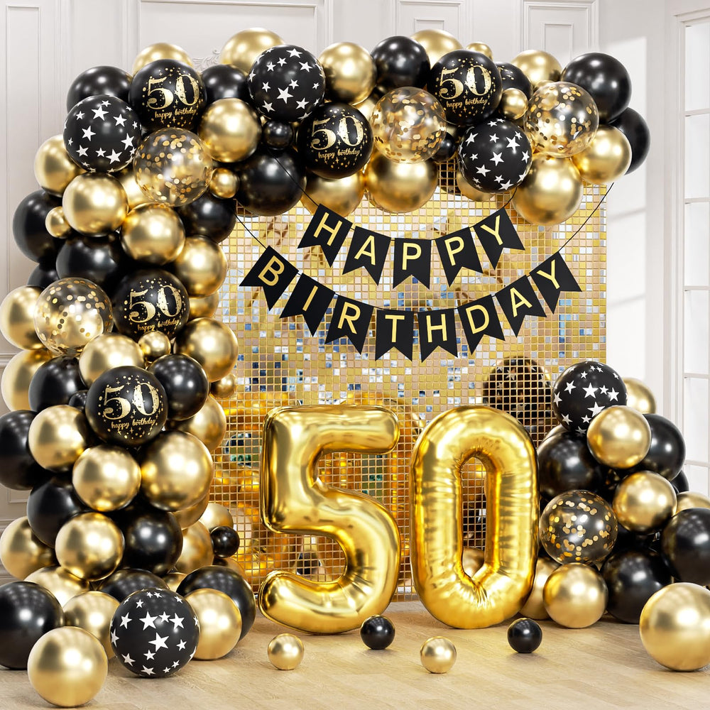 Anjerlfu Happy Birthday banner brightens the 50th celebration backdrop