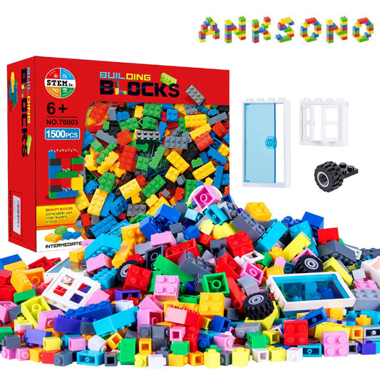Anksono 1500-piece bricks with wheels for imaginative building play.