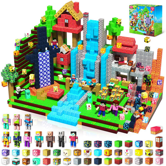 Annexfun 464PCS magnetic blocks with action figures on cover, promoting creative building play.