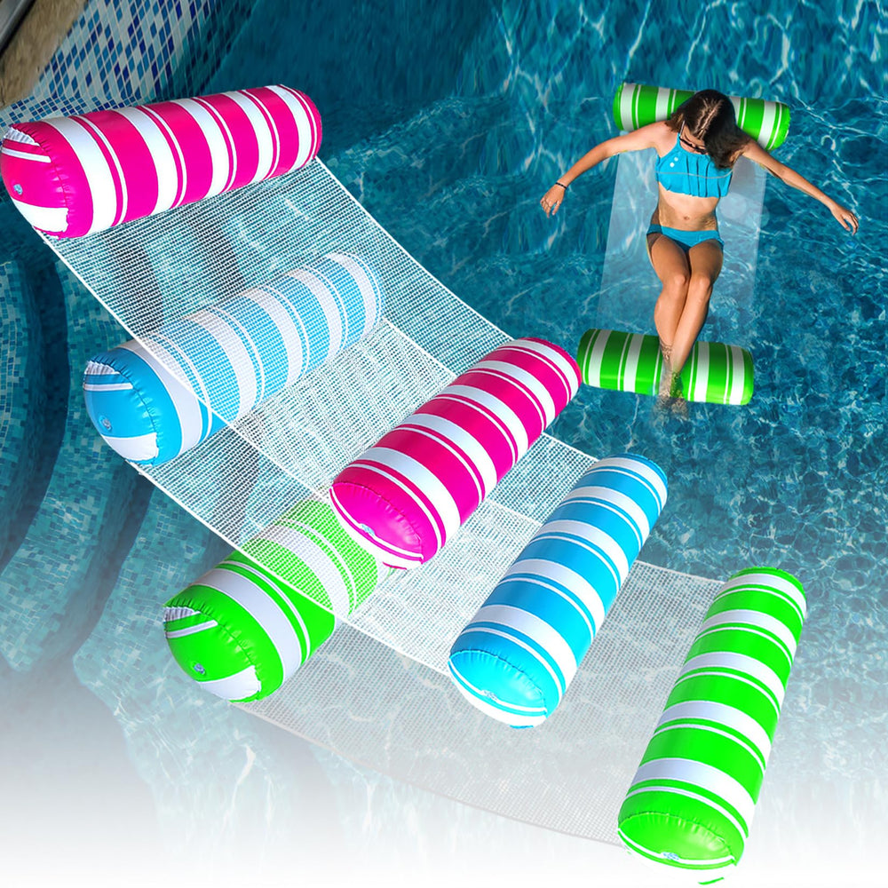 ANNIL 3-pack pool floats hammock blue-white for relaxing poolside lounging
