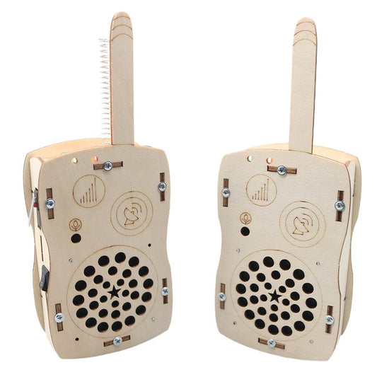 ANNISOKA walkie talkie kit front view shows wooden components for hands-on learning