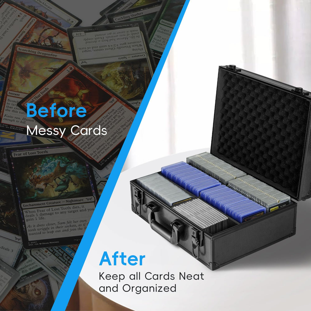 ANNLOV Toploader storage box six-slot interior keeps cards organized and accessible.