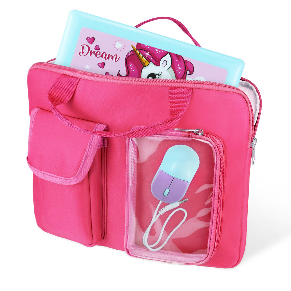 Annmore pink bag for LEXiBOOK laptop front view, portable classroom-ready design.