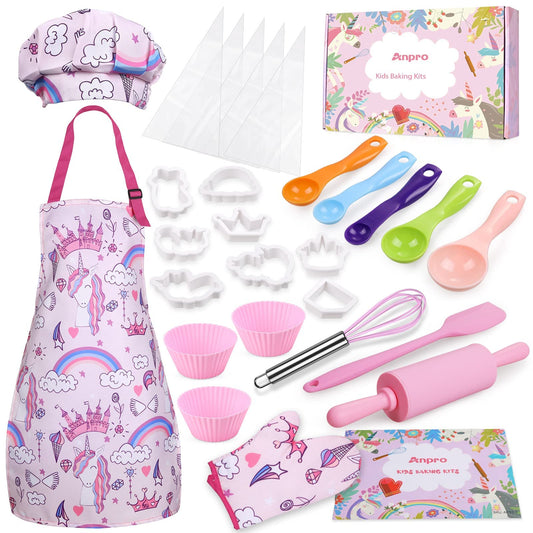 Anpro complete kids cooking set showing apron and hat for imaginative play