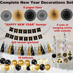 Ansoufien hanging swirls with 2026 cutouts add motion to party decor.