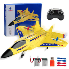 ANTSIR F22 RC plane front view in yellow for high outdoor visibility.