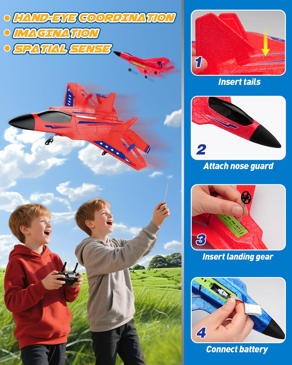 ANTSIR RC Plane F22 rear view highlights LED glow for night visibility and safety.