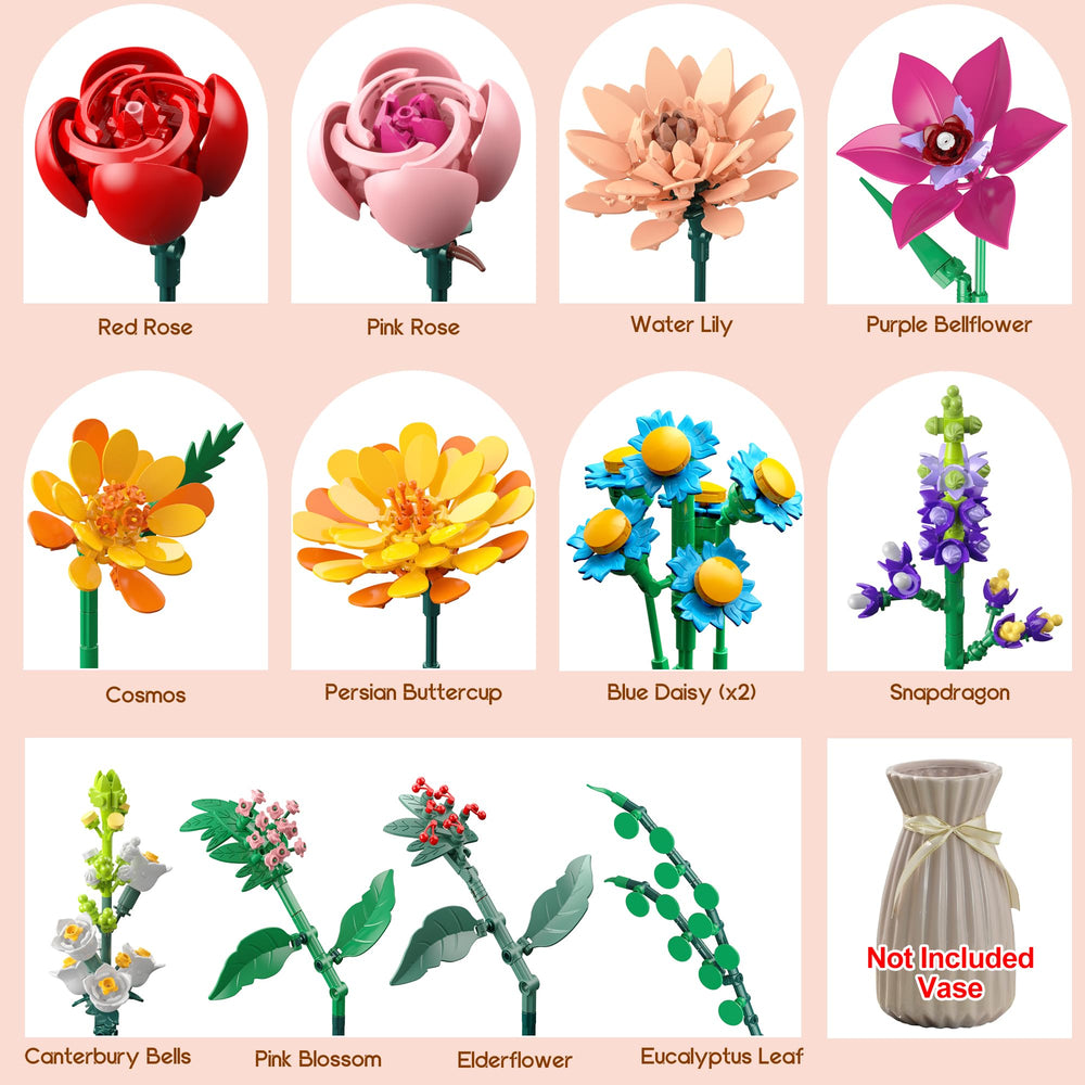 Anvure bouquet building set lifelike flowers pack ideal for everyday decor.