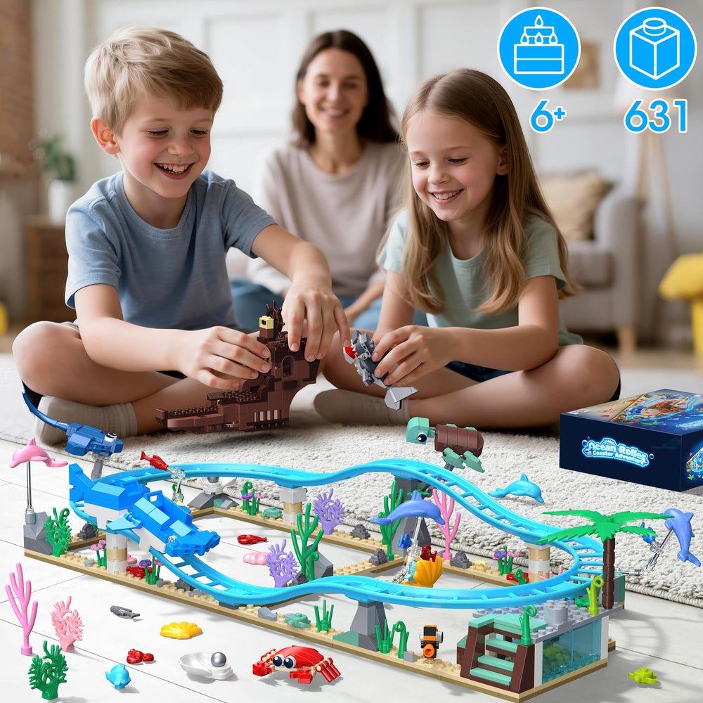 Anvure submarine and dolphins railcar image highlighting moving parts for hands-on building fun.