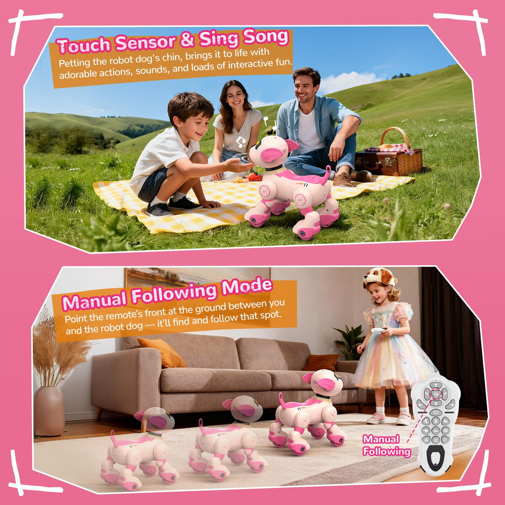 anysun pink robot dog dancing action demonstrated by programmable play
