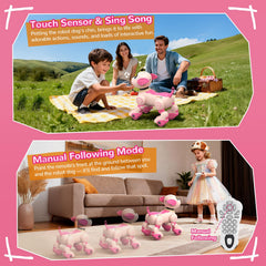 anysun pink robot dog dancing action demonstrated by programmable play