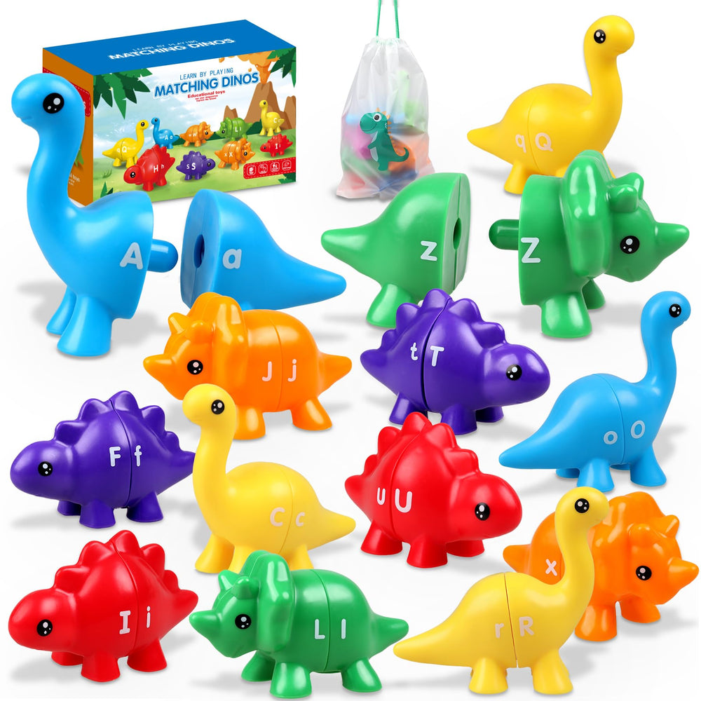 Anzimo Dinosaur alphabet pieces support letter recognition with uppercase and lowercase pairs.