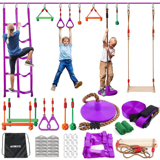 AOBOTE Ninja Warrior Slackline 52ft for backyard balance training.