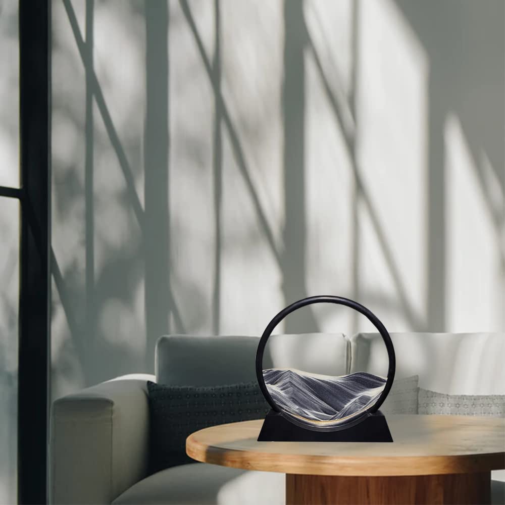 Aoderun moving sand art round glass with black frame suits modern spaces