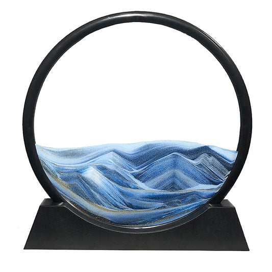 Aoderun moving sand art round glass 12 inch blue calms the mind at your desk