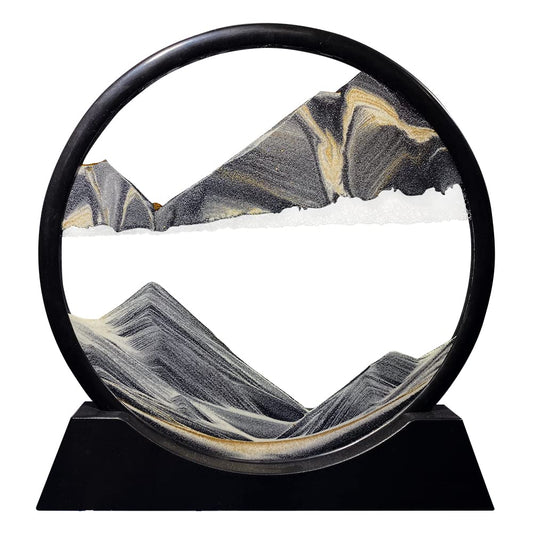 Aoderun moving sand art round glass 7-inch sea-scene for calming desk decor