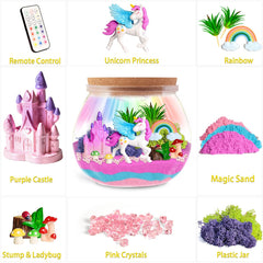 AOFEGRLT unicorn figurine and glass terrarium create a magical bedtime scene