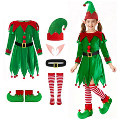 AOLIUP Christmas elf dress in green velvet for girls, cozy and festive for holidays.