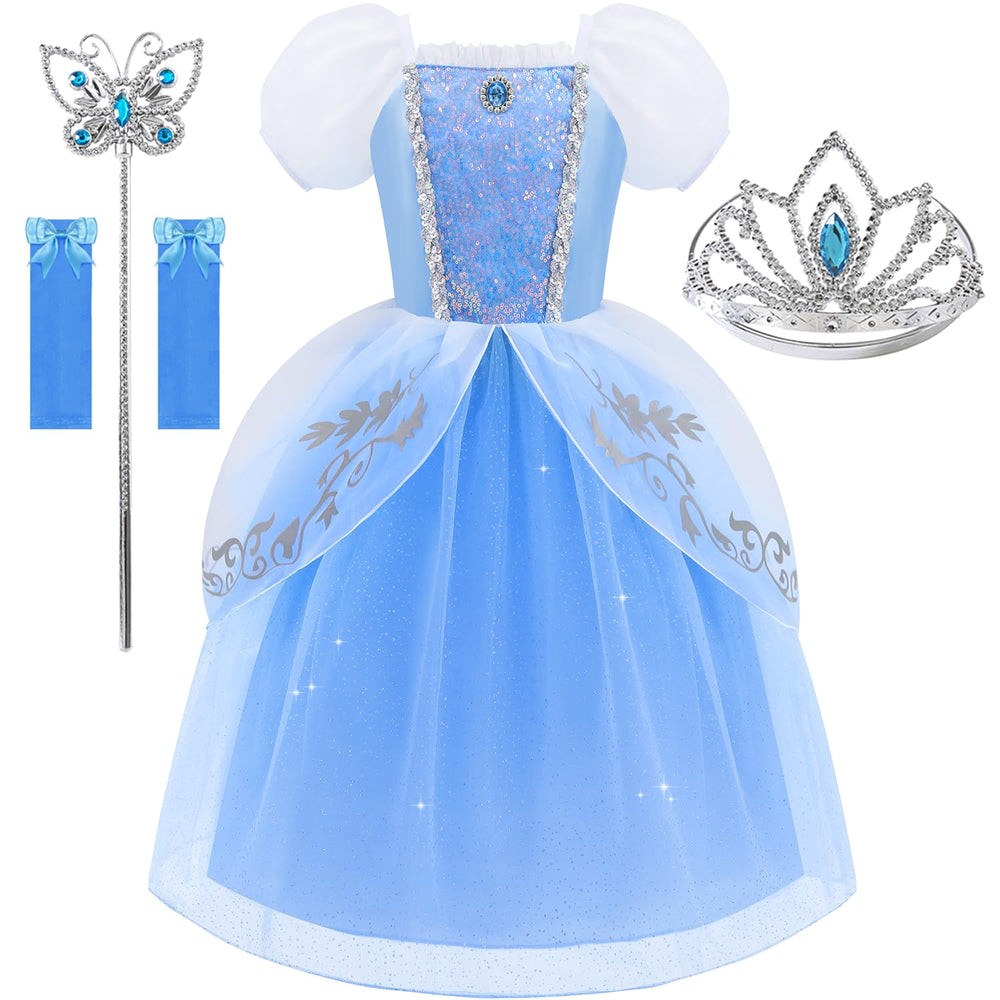Aolliya blue princess dress front view highlighting comfortable fabric for all-day wear