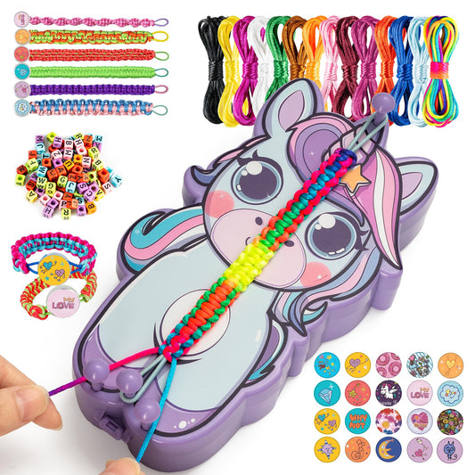 AONTESS unicorn-weaving-box enables colorful bracelet crafting for imaginative play.