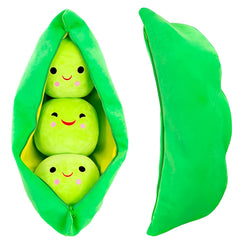 AOQI giant peas in a pod plush pillow with a closed pod for cozy display.