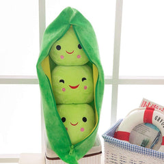AOQI giant peas in a pod plush with peas inside for interactive play.