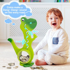 AORCMITN Dinosaur Piggy Bank clear belly lets kids watch coins accumulate.