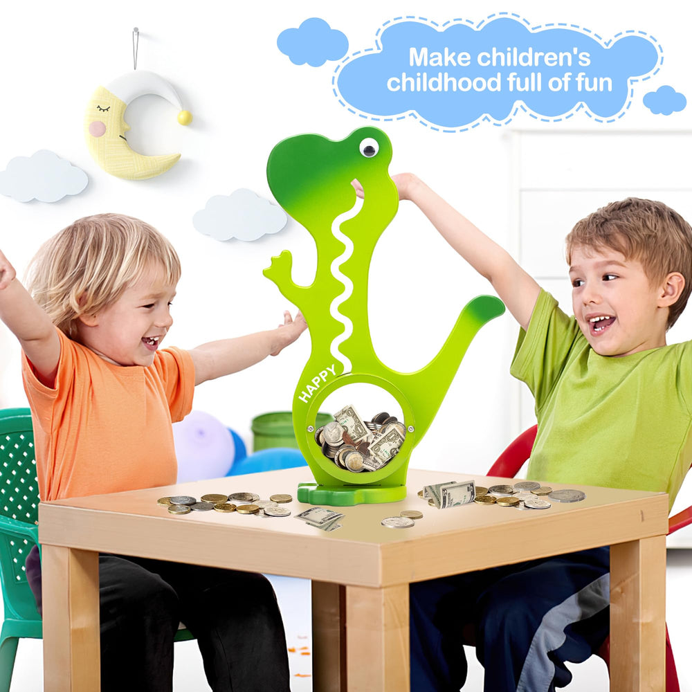 AORCMITN Dinosaur Piggy Bank removable coin panel simplifies coin retrieval.