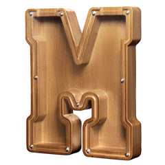 AORCMITN wooden letter piggy bank overall view highlighting natural craftsmanship and warmth