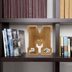 AORCMITN wooden piggy bank close-up reveals wood grain and smooth finish
