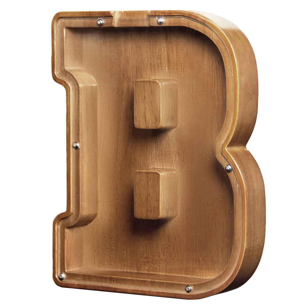 AORCMITN large wooden letter coin bank with visible savings window for kids.
