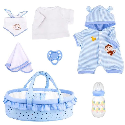 Aori bassinet with blue dot design, roomy for 16-18 inch dolls