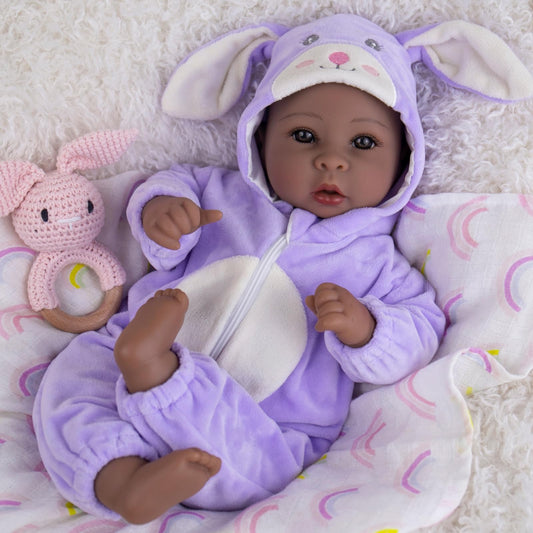 Aori Black Baby Doll 17-inch lifelike face perfect for nurturing pretend play.