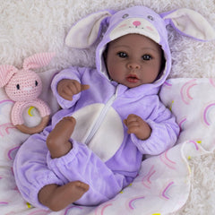Aori Black Baby Doll 17-inch lifelike face perfect for nurturing pretend play.